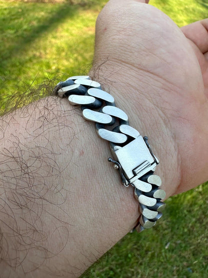 HarlemBling Graduated Miami Cuban Link Bracelet Solid 925 Sterling Silver Box Clasp 12-20mm