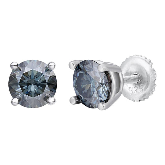 HarlemBling Gray MOISSANITE Solitaire Stud Earrings - 925 Silver - 3mm-8mm - 0.2-4ct