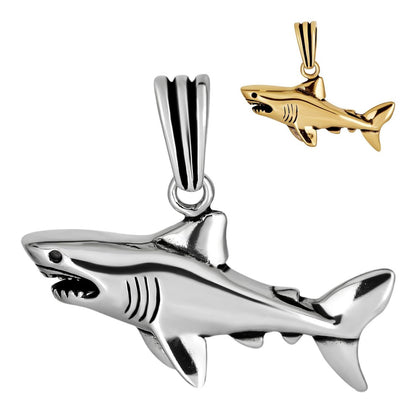 HarlemBling Great White Shark 3D Pendant - 14k Gold Vermeil Or Oxidized 925 Silver - Small 1.5"