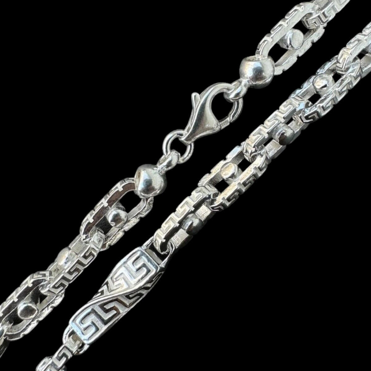 HarlemBling Greek Key Chain Necklace Or Bracelet - 925 Sterling Silver - 7"-28" - 7mm