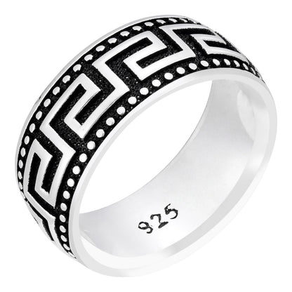 HarlemBling Greek Key Eternity Band Ring - 925 Silver Oxidized - Plain