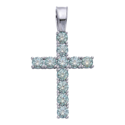 HarlemBling Green Blue MOISSANITE Tennis Cross - 925 Silver - 5 Sizes 0.75"-2.25"