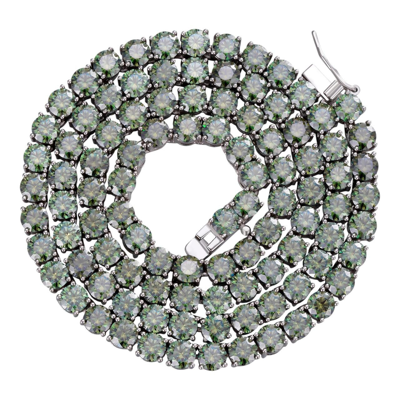 HarlemBling Green Tiffany Blue MOISSANITE 5mm Tennis Chain 925 Silver Iced Necklace Pass Tester