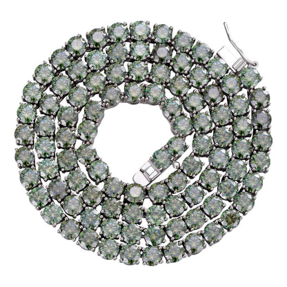 HarlemBling Green Tiffany Blue MOISSANITE 5mm Tennis Chain 925 Silver Iced Necklace Pass Tester