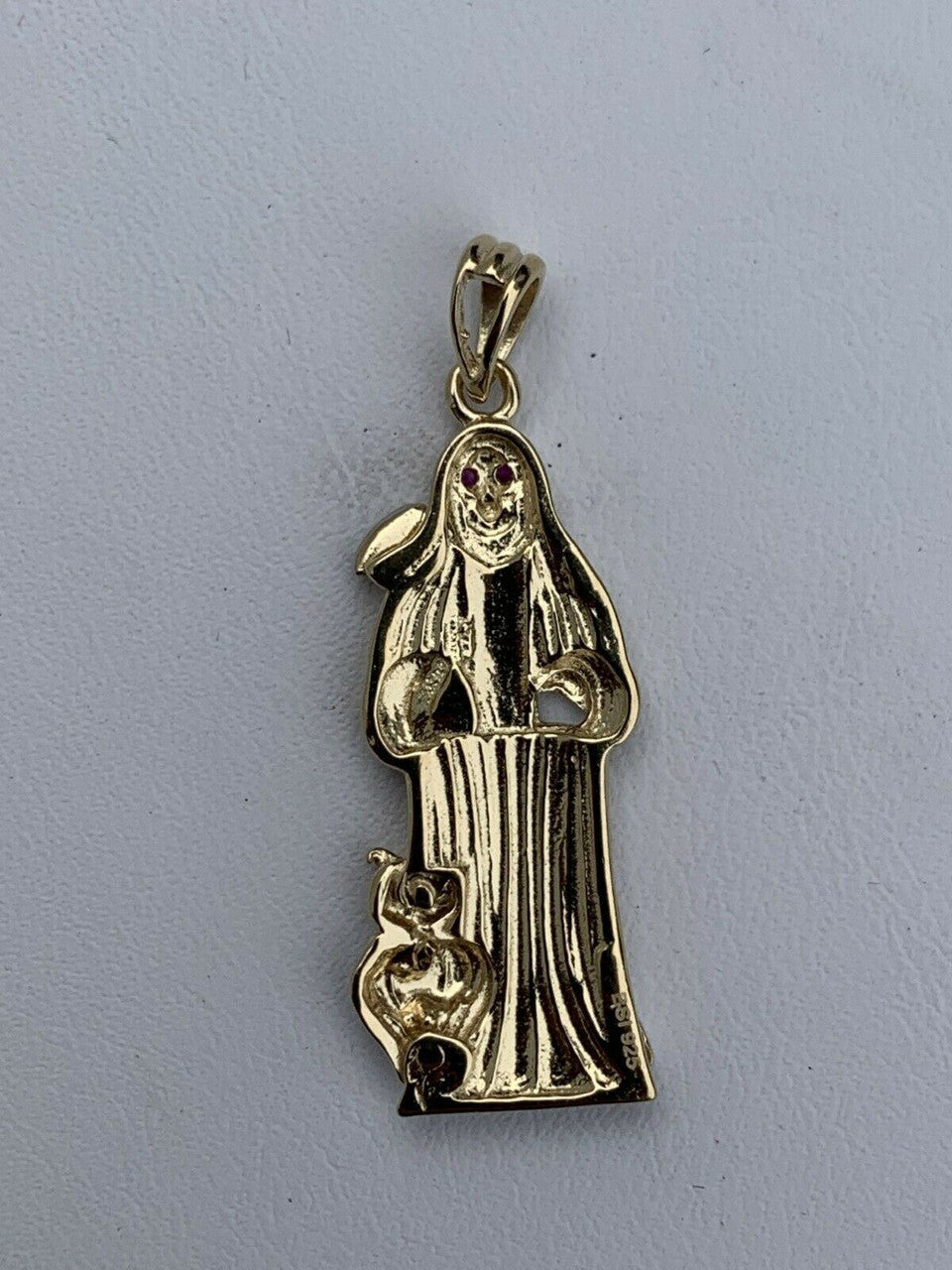 HarlemBling Grim Reaper Santa Muerte Death Pendant Real 14k Gold and Solid 925 Silver Italy