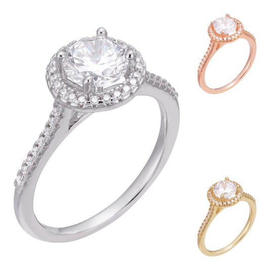HarlemBling Halo Engagaement Or Promise Ring - 14k Yellow/Rose/White Gold Vermeil 925 Silver - CZ Stones