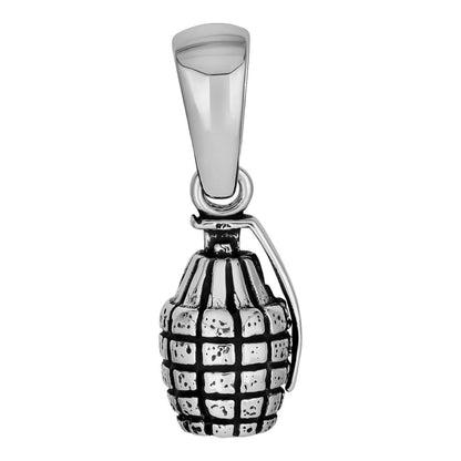 HarlemBling Hand Grenade Bomb 3D Pendant - Oxidized 925 Silver - Small 1.5"