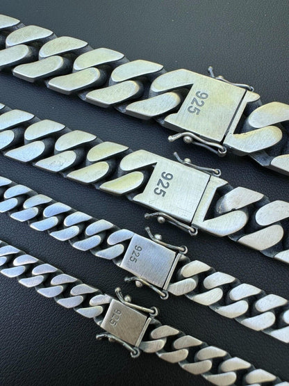 HarlemBling Handmade Mexican Cuban Link Chain Necklace / Bracelet Real 925 Silver 6-20mm Black Rhodium