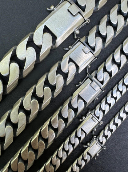 HarlemBling Handmade Mexican Cuban Link Chain Necklace / Bracelet Real 925 Silver 6-20mm Black Rhodium