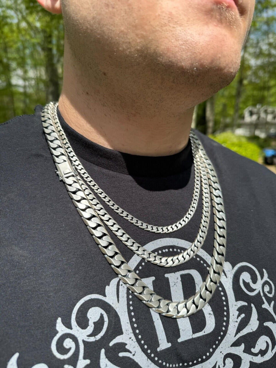 HarlemBling Handmade Mexican Cuban Link Chain Necklace / Bracelet Real 925 Silver 6-20mm Black Rhodium