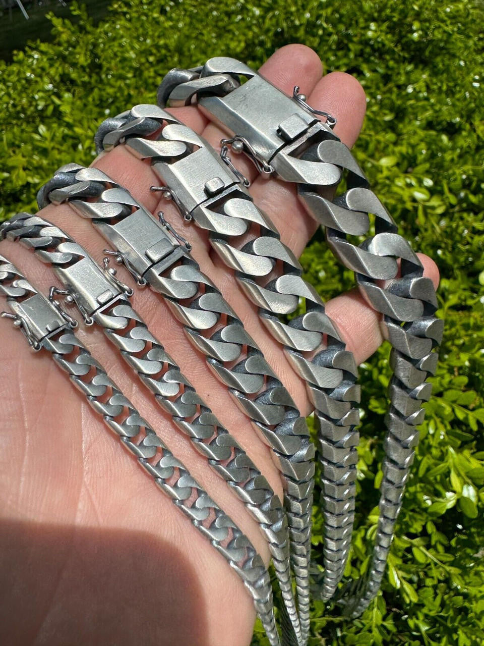 HarlemBling Handmade Mexican Cuban Link Chain Necklace / Bracelet Real 925 Silver 6-20mm Black Rhodium