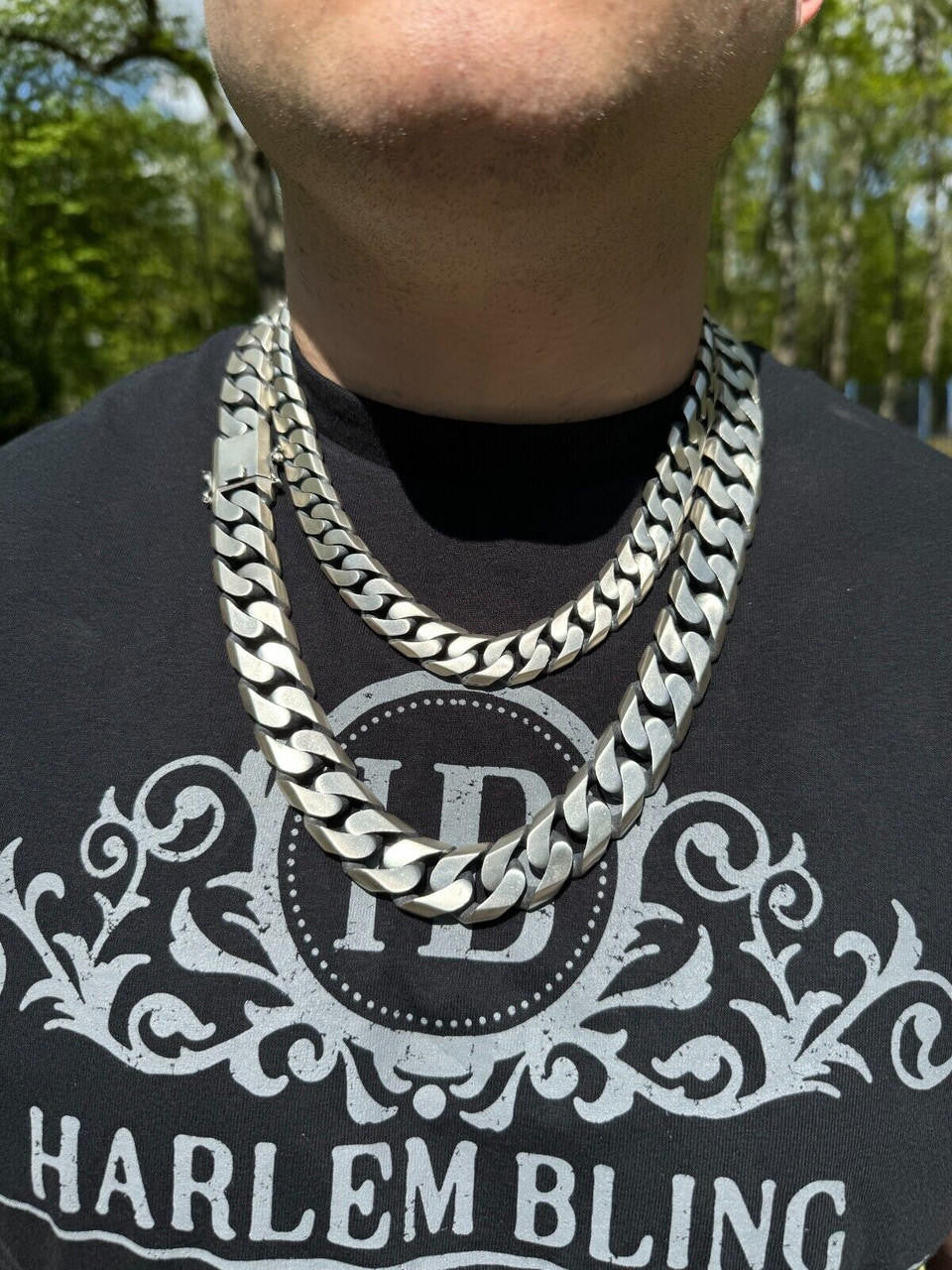 HarlemBling Handmade Mexican Cuban Link Chain Necklace / Bracelet Real 925 Silver 6-20mm Black Rhodium