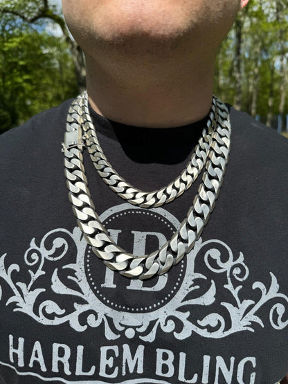 HarlemBling Handmade Mexican Cuban Link Chain Necklace / Bracelet Real 925 Silver 6-20mm Black Rhodium