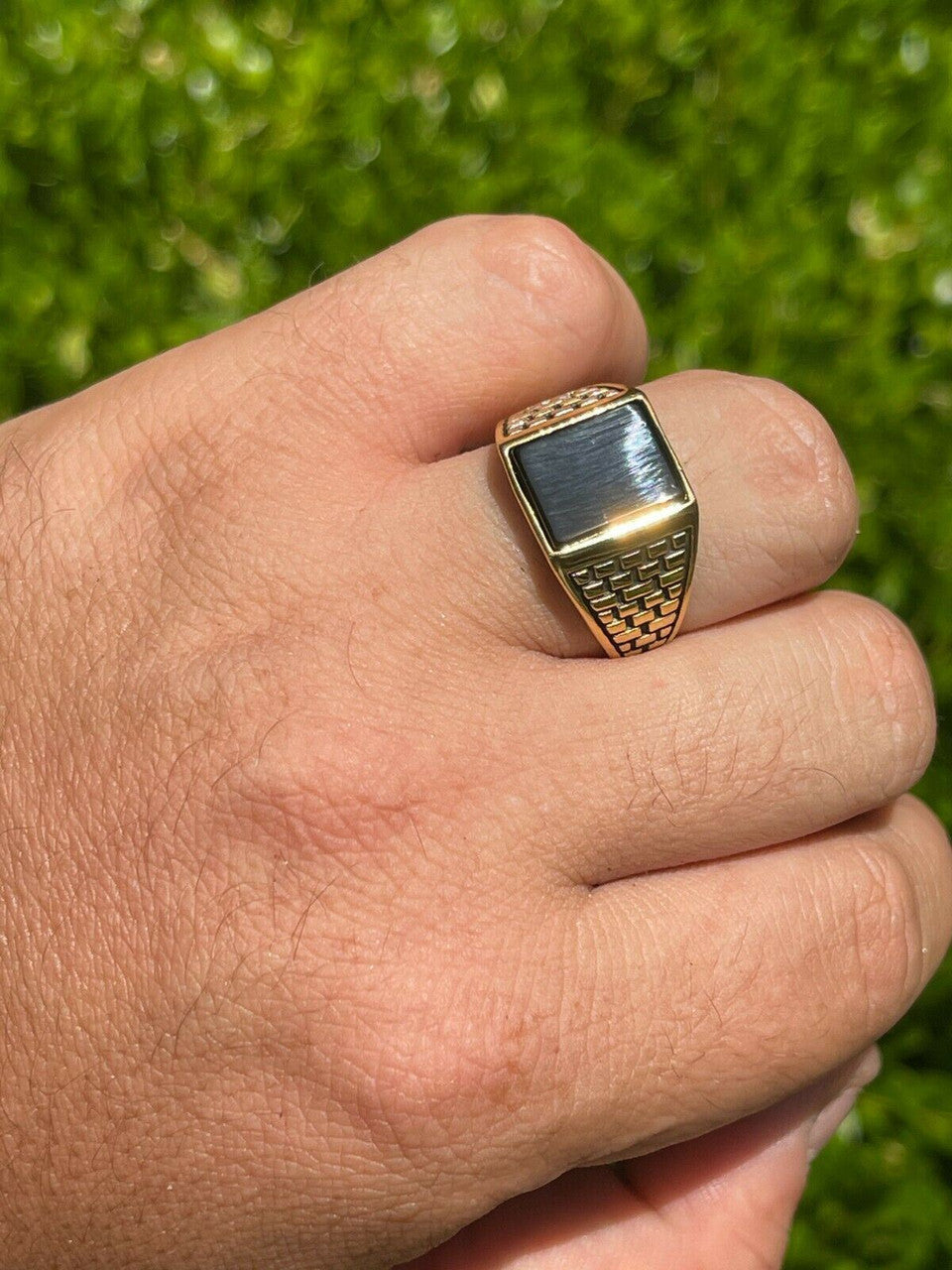 HarlemBling Handmade Real Solid 925 Sterling Silver Black Onyx Square Ring Size 7-13 Pinky