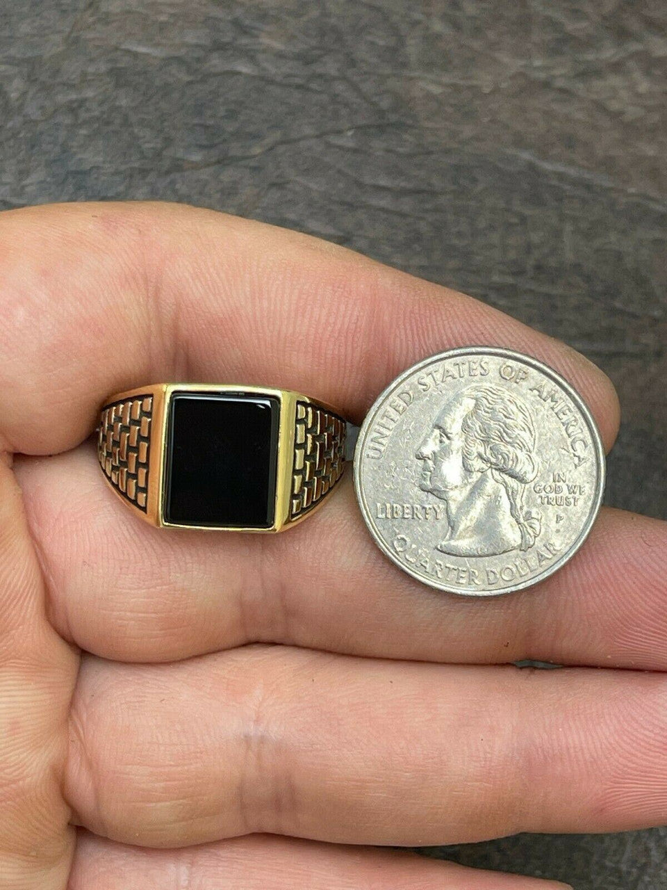 HarlemBling Handmade Real Solid 925 Sterling Silver Black Onyx Square Ring Size 7-13 Pinky