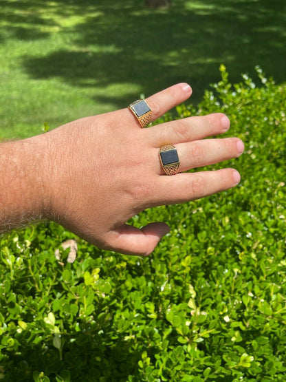 HarlemBling Handmade Real Solid 925 Sterling Silver Black Onyx Square Ring Size 7-13 Pinky