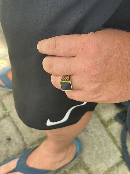 HarlemBling Handmade Real Solid 925 Sterling Silver Black Onyx Square Ring Size 7-13 Pinky