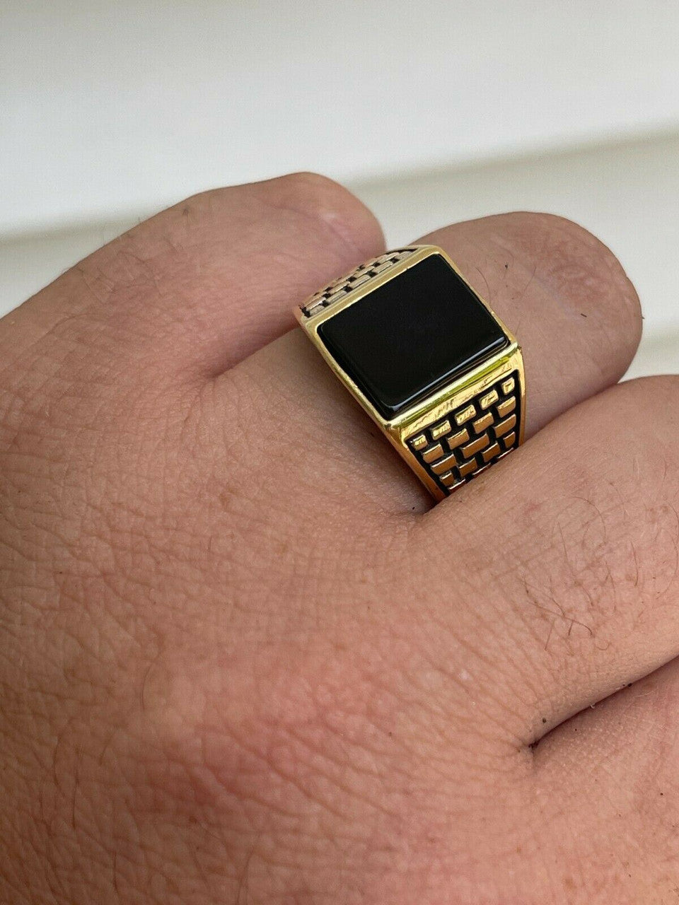 HarlemBling Handmade Real Solid 925 Sterling Silver Black Onyx Square Ring Size 7-13 Pinky