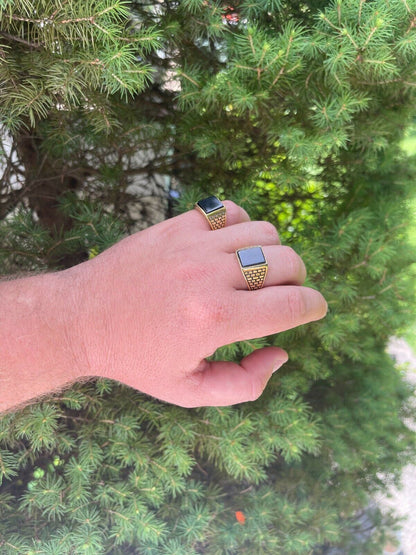 HarlemBling Handmade Real Solid 925 Sterling Silver Black Onyx Square Ring Size 7-13 Pinky