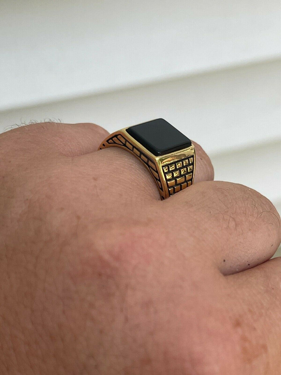 HarlemBling Handmade Real Solid 925 Sterling Silver Black Onyx Square Ring Size 7-13 Pinky