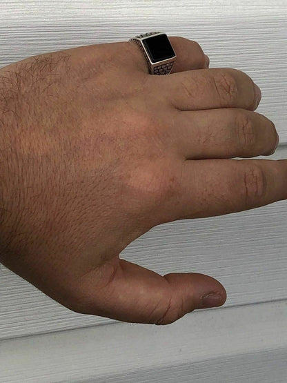 HarlemBling Handmade Real Solid 925 Sterling Silver Black Onyx Square Ring Sizes 7-13 Pinky