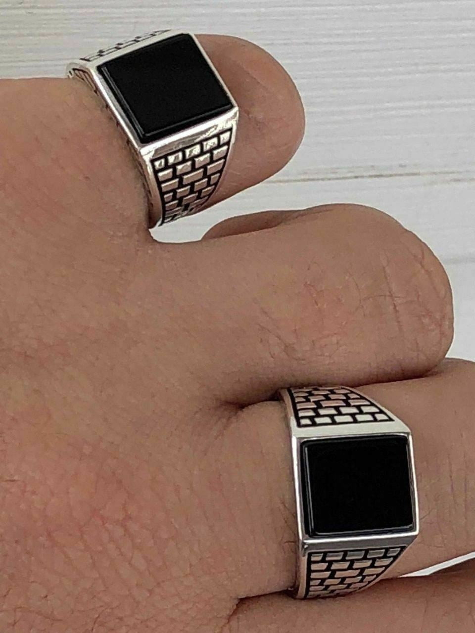 HarlemBling Handmade Real Solid 925 Sterling Silver Black Onyx Square Ring Sizes 7-13 Pinky