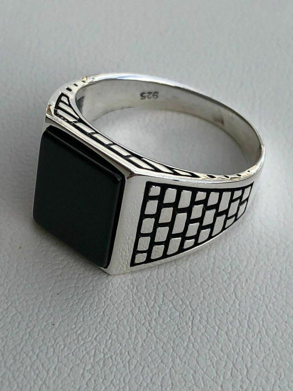 HarlemBling Handmade Real Solid 925 Sterling Silver Black Onyx Square Ring Sizes 7-13 Pinky