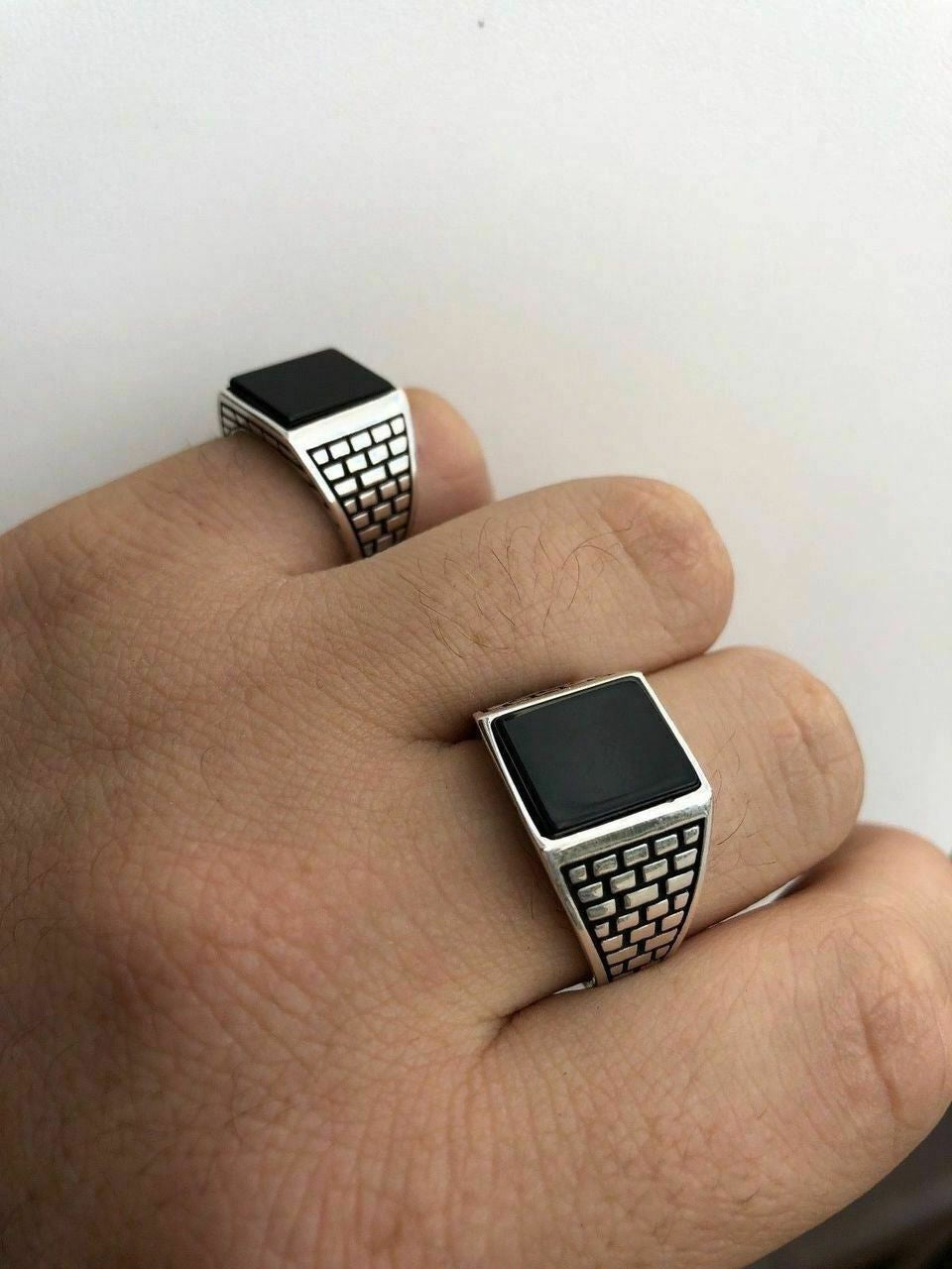 HarlemBling Handmade Real Solid 925 Sterling Silver Black Onyx Square Ring Sizes 7-13 Pinky