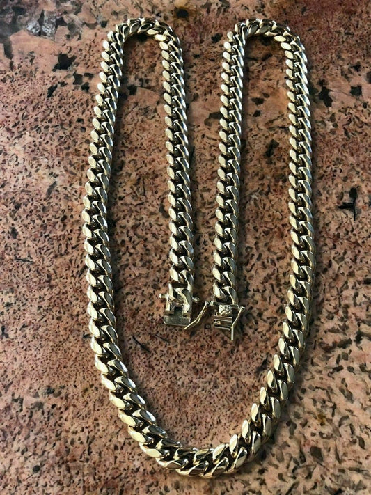 HarlemBling HARLEMBLING 10mm Mens Miami Cuban Link Chain 14k Gold Plated HEAVY 18-30