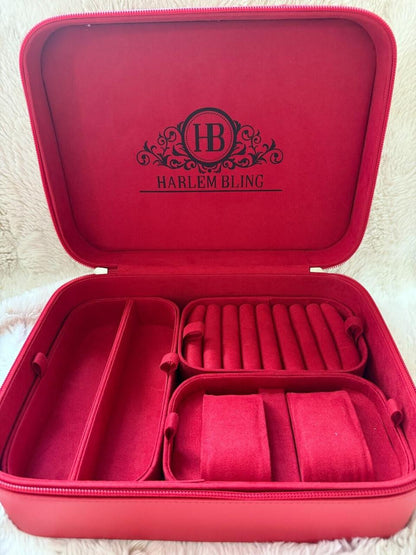 HarlemBling Harlembling Red Leather Travel Jewelry Box Carrying Case