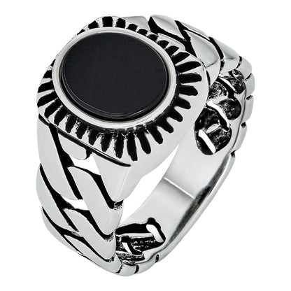 HarlemBling Havana Cuban Ring - 925 Silver Oxidized - Genuine Black Onyx Stone