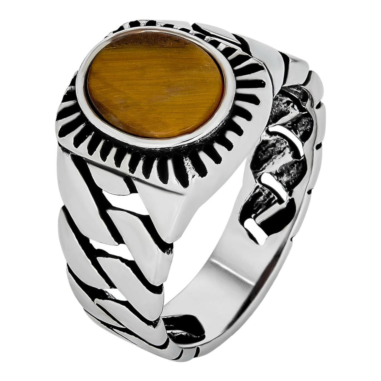 HarlemBling Havana Cuban Ring - 925 Silver Oxidized - Genuine Tiger's Eye Stone