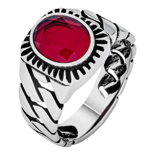HarlemBling Havana Cuban Ring - 925 Silver Oxidized - Red CZ Stone