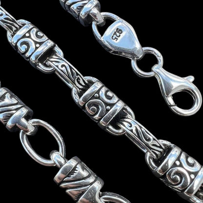 HarlemBling Hawaiian Tribal Rolo Chain Necklace Or Bracelet - 925 Sterling Silver Oxidized - 7"-24" - 7mm