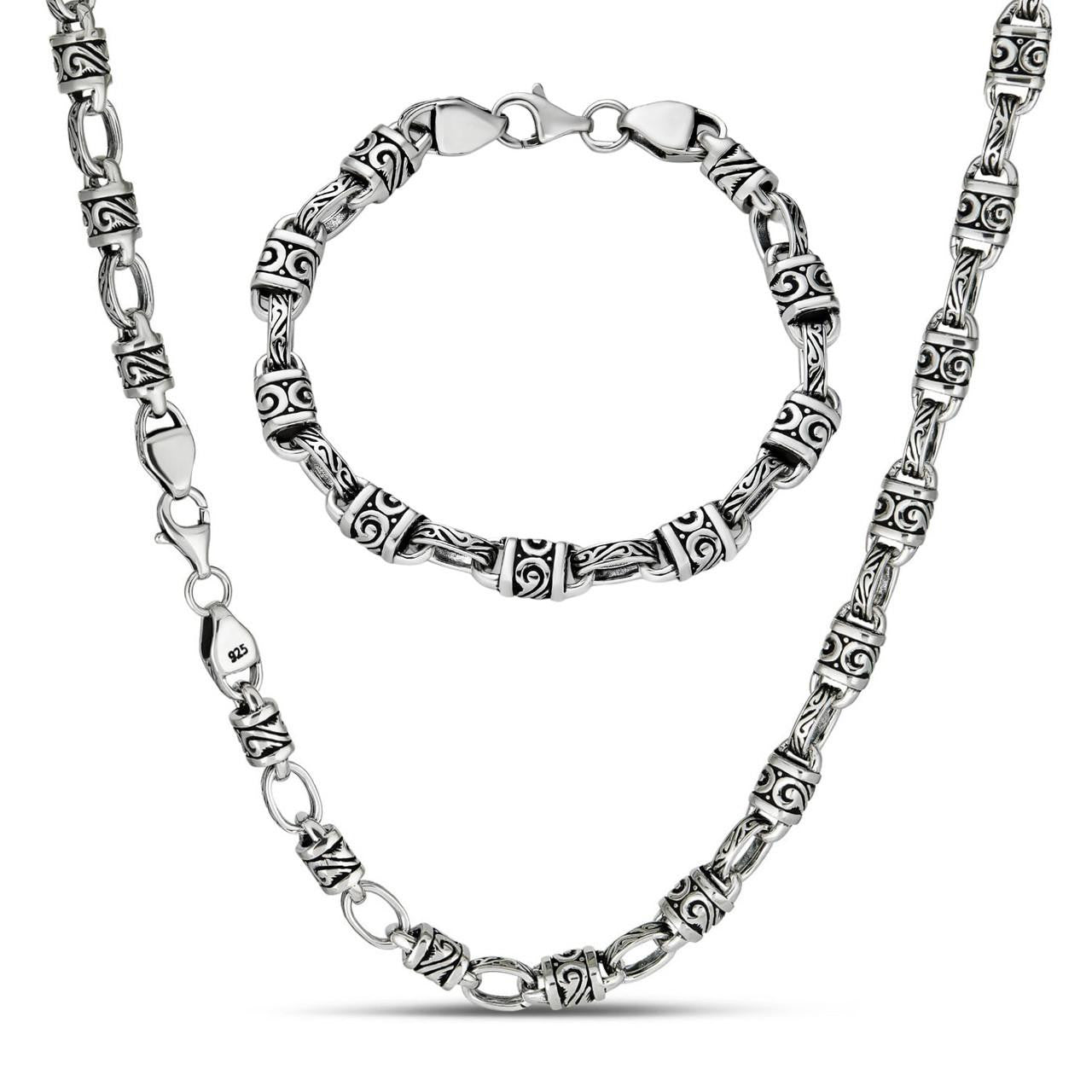 HarlemBling Hawaiian Tribal Rolo Chain Necklace Or Bracelet - 925 Sterling Silver Oxidized - 7"-24" - 7mm