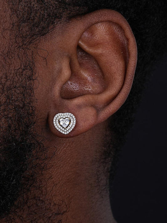 HarlemBling Heart Shaped Halo Earrings - 14k Gold Vermeil 925 Silver - CZ Stones - 11.5mm