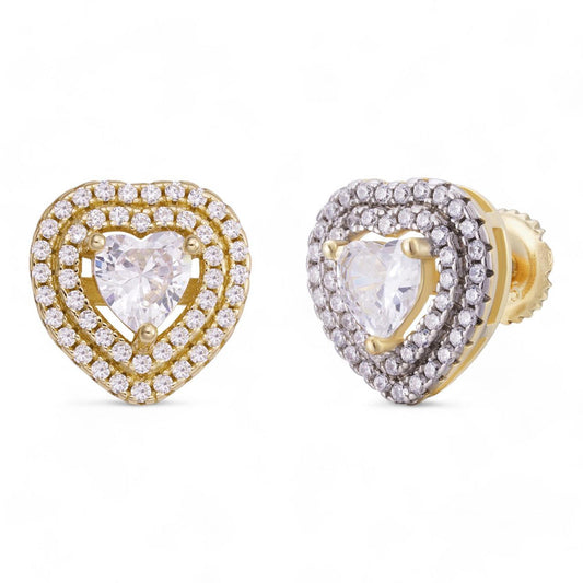 HarlemBling Heart Shaped Halo Earrings - 14k Gold Vermeil 925 Silver - CZ Stones - 11.5mm