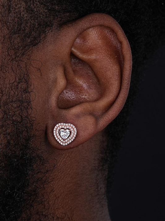 HarlemBling Heart Shaped Halo Earrings - 14k Rose Gold Vermeil 925 Silver - CZ Stones - 11.5mm