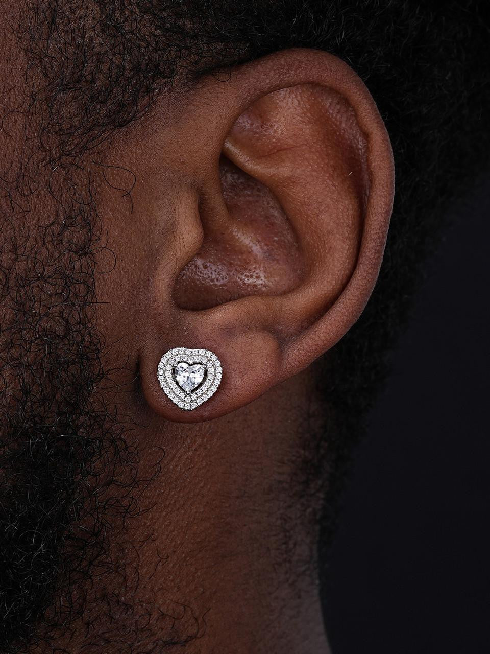 HarlemBling Heart Shaped Halo Earrings - 925 Silver - CZ Stones - 11.5mm