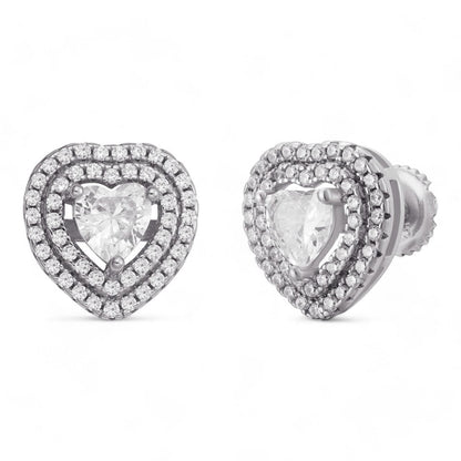 HarlemBling Heart Shaped Halo Earrings - 925 Silver - CZ Stones - 11.5mm