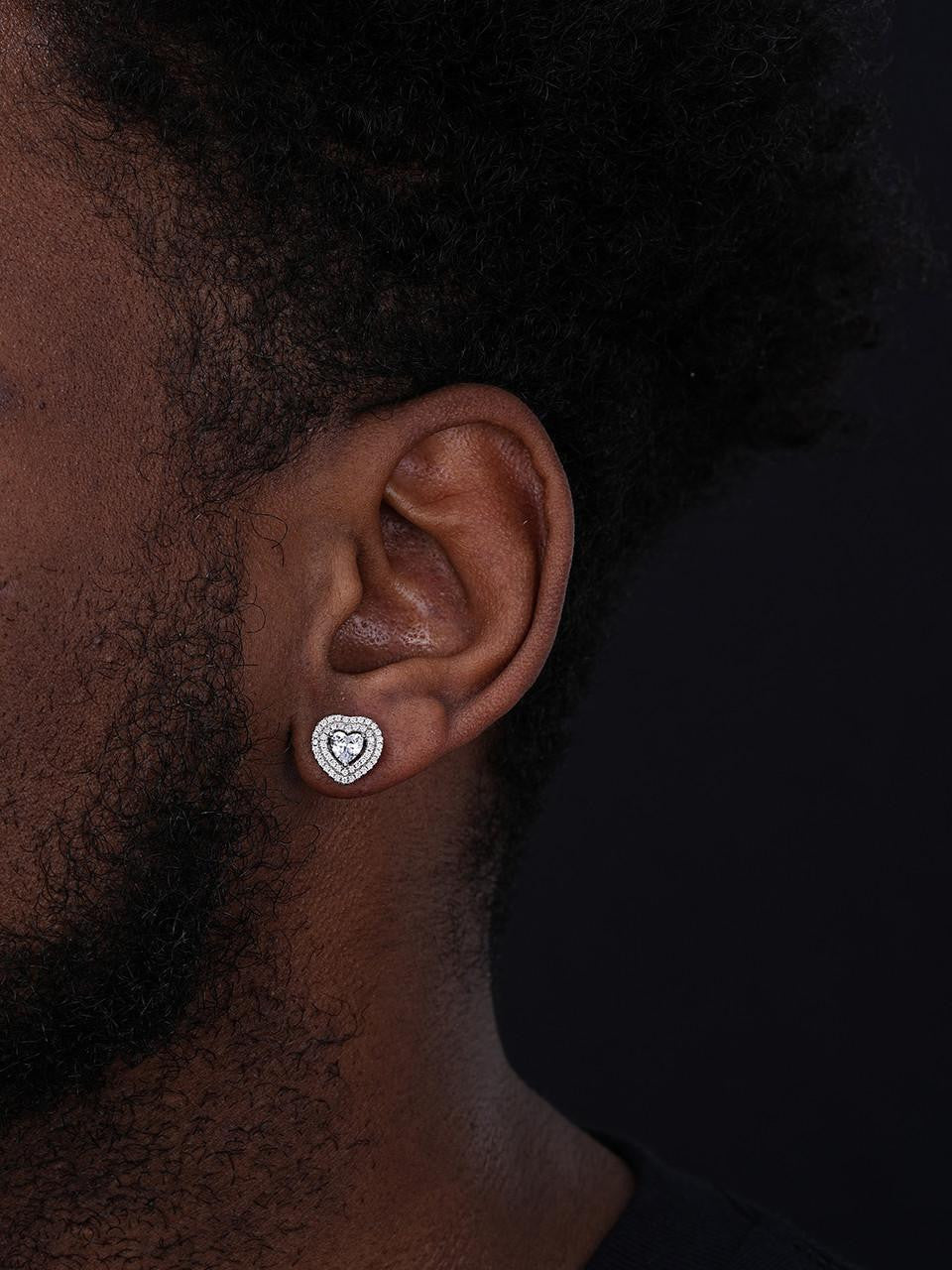 HarlemBling Heart Shaped Halo Earrings - 925 Silver - CZ Stones - 11.5mm