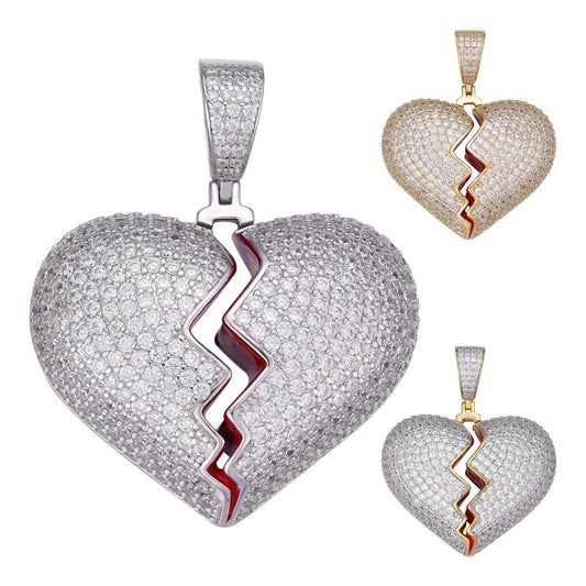 HarlemBling Heartbroken Emoji Iced Out Pendant - 14k Gold Vermeil Or 925 Silver - CZ Stones - Medium 1.75"