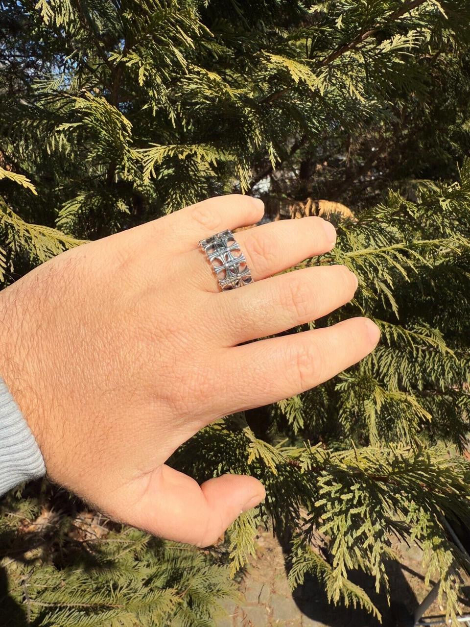 HarlemBling Hearts Chrome Cross Ring - 925 Silver Oxidized - Plain