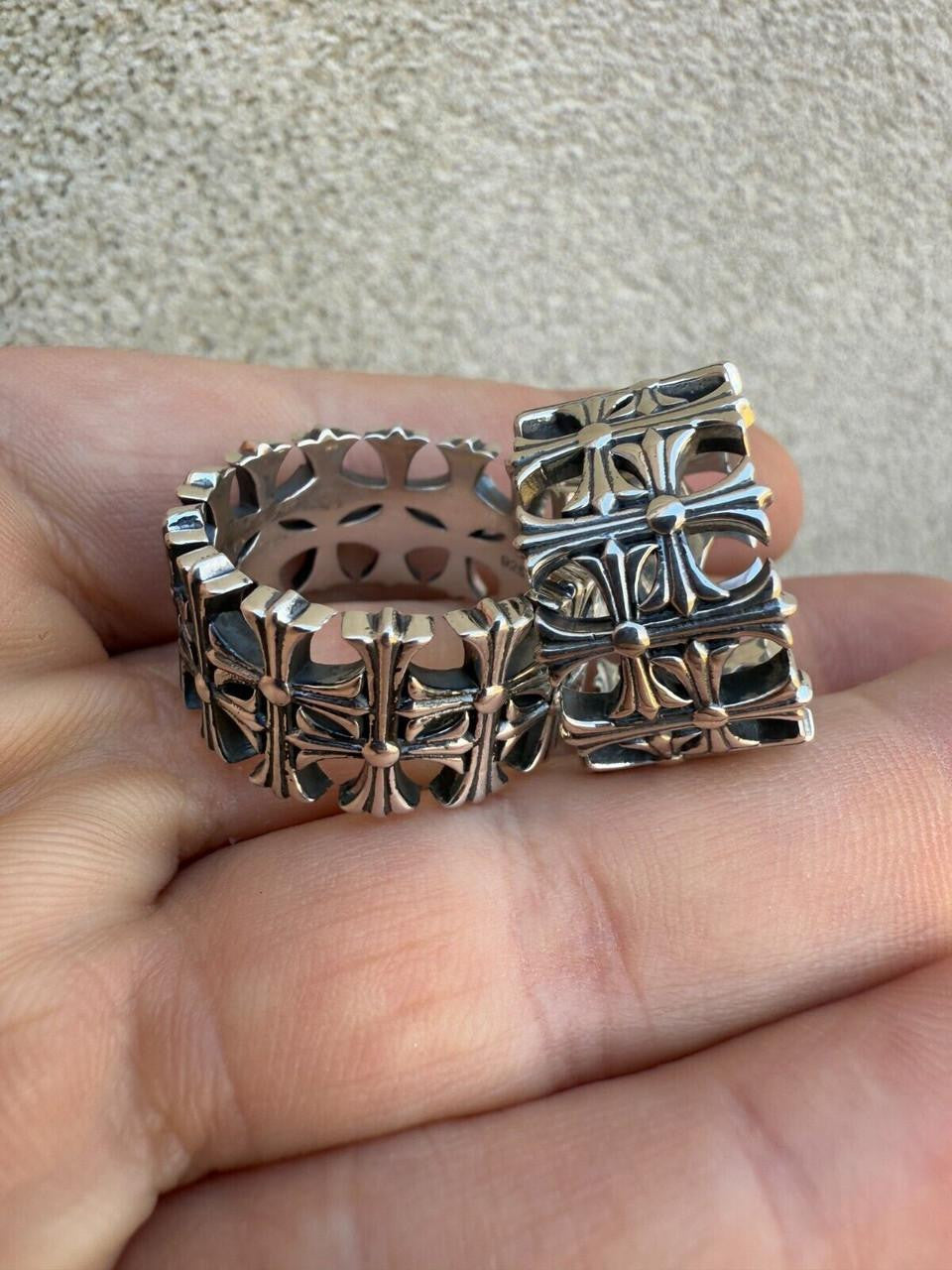 HarlemBling Hearts Chrome Cross Ring - 925 Silver Oxidized - Plain