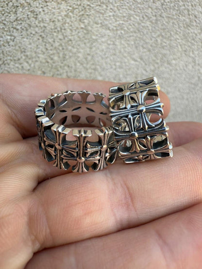 HarlemBling Hearts Chrome Cross Ring - 925 Silver Oxidized - Plain