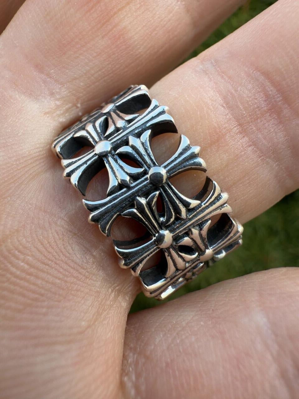 HarlemBling Hearts Chrome Cross Ring - 925 Silver Oxidized - Plain