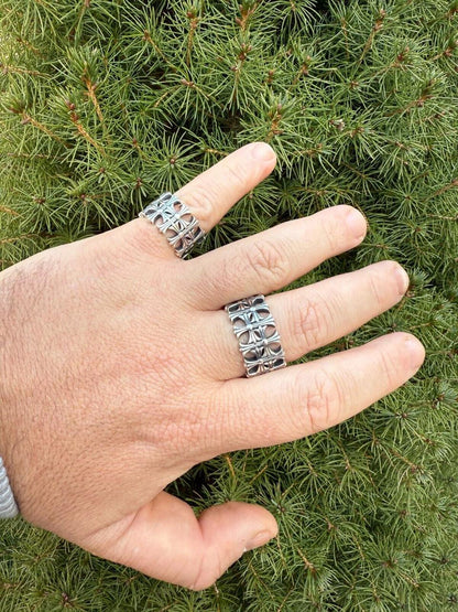 HarlemBling Hearts Chrome Cross Ring - 925 Silver Oxidized - Plain