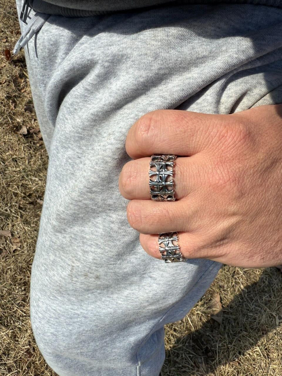 HarlemBling Hearts Chrome Cross Ring - 925 Silver Oxidized - Plain