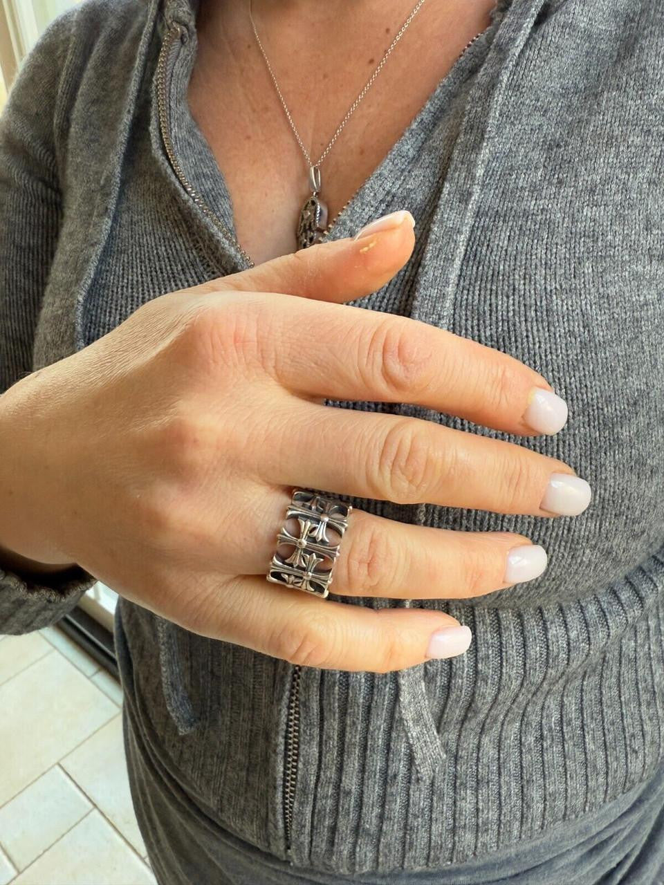 HarlemBling Hearts Chrome Cross Ring - 925 Silver Oxidized - Plain