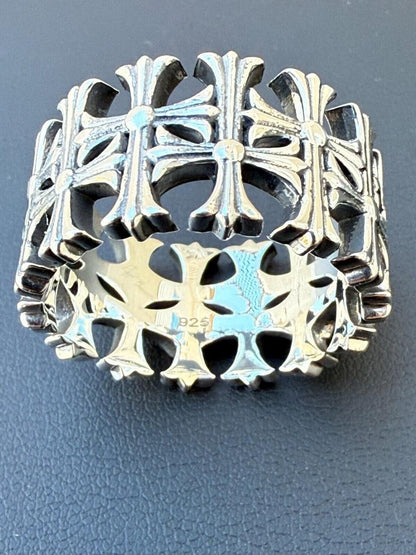 HarlemBling Hearts Chrome Cross Ring - 925 Silver Oxidized - Plain